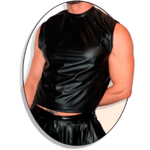 ignis<br>top de cuerina estilo sleeveless tee